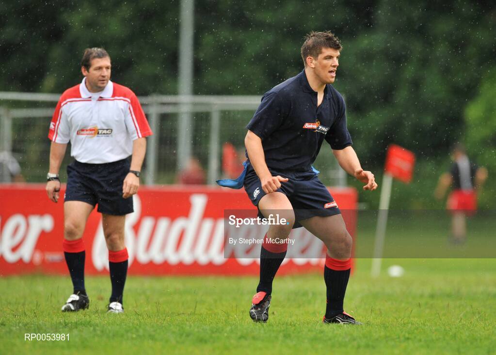 19 June 2008; Donncha O’Callaghan closed off his season in unusual fashion when he lined out with his own IRFU select 7 tag team at the Budweiser Tag League in Old Belvedere RFC in Dublin. In a game referred by World Cup Final referee, Alain Rolland, Sutton based tag team, The Burbarians, won the chance to play opposite the Munster lock as part of the Budweiser Tag Rugby Challenge Donncha promotion. Donncha O’Callaghan Select 7 v Burbarians, Old Belvedere RFC, Dublin. Picture credit: Stephen McCarthy / SPORTSFILE