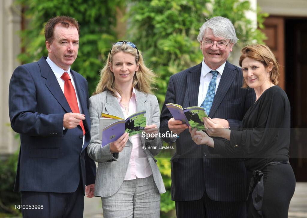 19 June; Minister of State Dr. Martin Mansergh TD, second from right, with David Levins, Cultural Programme Manager, Mary Coghlan, CEO, Athletics Ireland, and Mary Heffernan, General Manager, Farmleigh house, right, at the launch of 2008 Summer Season at Farmleigh. As part of the season Athletics Ireland will organise a Family Fitness Festival on Sunday July 27th, including a 5k open road race - a run, jog, or walk event. Further details of the Athletics Ireland Family Fitness Festival can be found at www.familyfitnessfestival.ie . Farmleigh House, Dublin. Picture credit: Brian Lawless / SPORTSFILE
