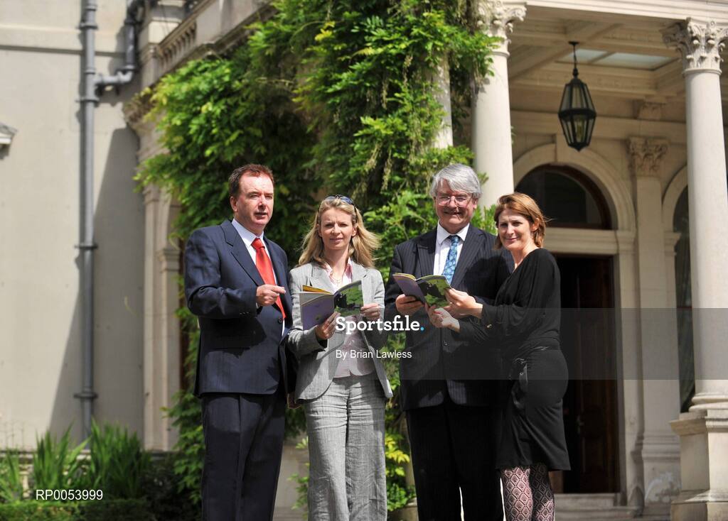 19 June; Minister of State Dr. Martin Mansergh TD, second from right, with David Levins, Cultural Programme Manager, Mary Coghlan, CEO, Athletics Ireland, and Mary Heffernan, General Manager, Farmleigh house, right, at the launch of 2008 Summer Season at Farmleigh. As part of the season Athletics Ireland will organise a Family Fitness Festival on Sunday July 27th, including a 5k open road race - a run, jog, or walk event. Further details of the Athletics Ireland Family Fitness Festival can be found at www.familyfitnessfestival.ie . Farmleigh House, Dublin. Picture credit: Brian Lawless / SPORTSFILE