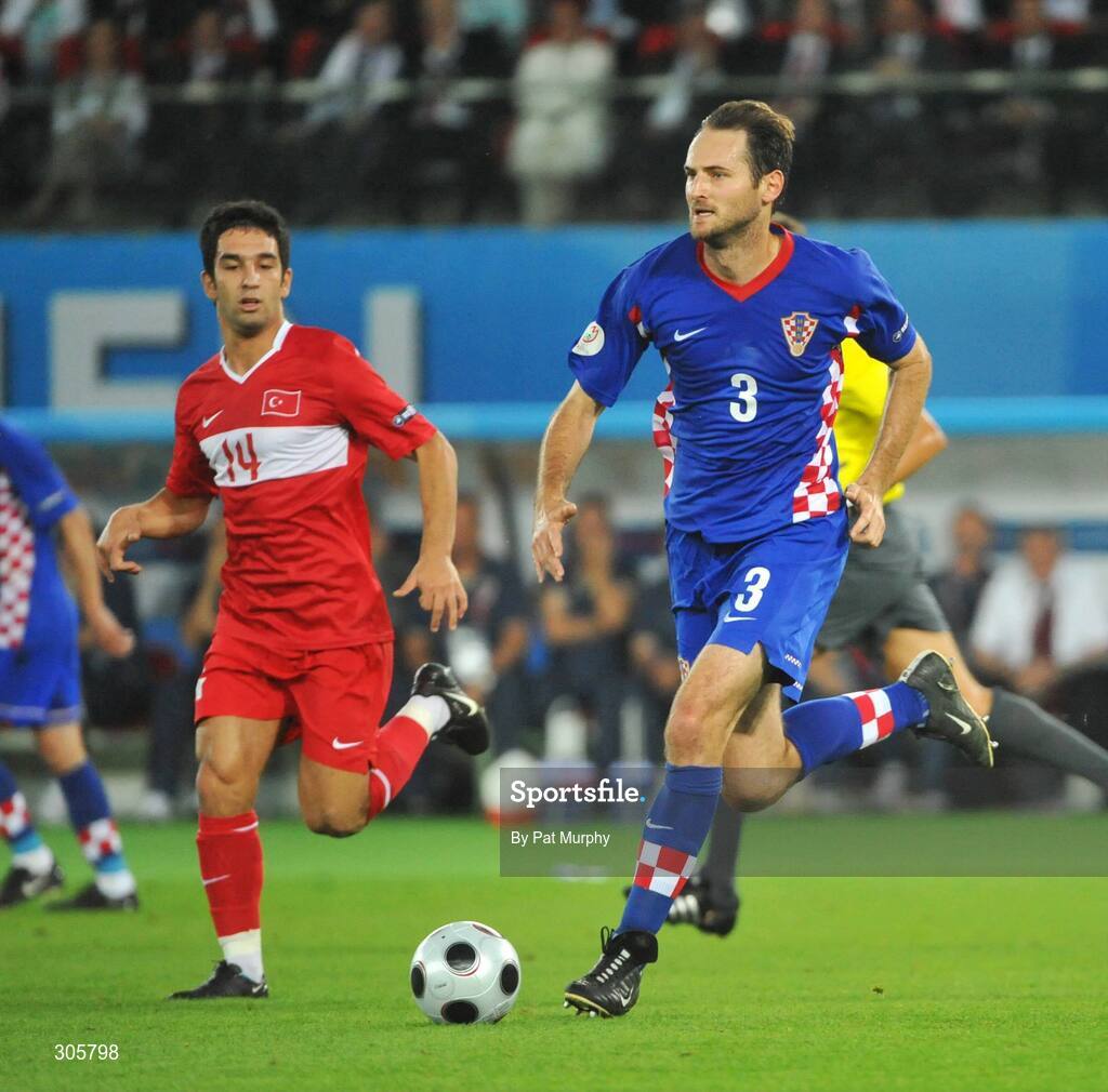 20 June 2008; Josip Simunic, Croatia, in action against Arda Turan, Turkey. UEFA EURO 2008TM, Quarter-Final, Croatia v Turkey, Ernst Happel Stadion, Vienna, Austria. Picture credit; Pat Murphy / SPORTSFILE