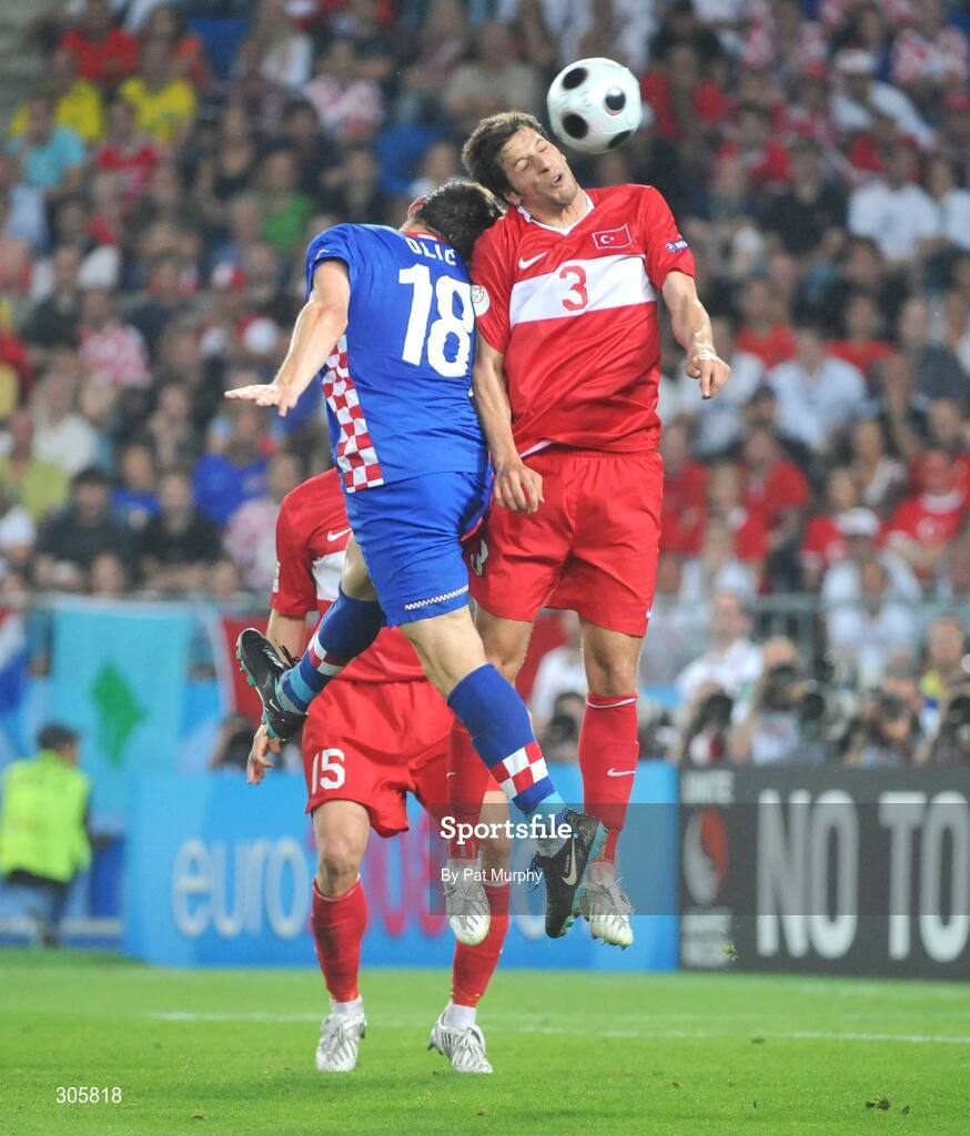 20 June 2008; Hakan Balta, Turkey, in action against Ivica Olic, Croatia. UEFA EURO 2008TM, Quarter-Final, Croatia v Turkey, Ernst Happel Stadion, Vienna, Austria. Picture credit; Pat Murphy / SPORTSFILE