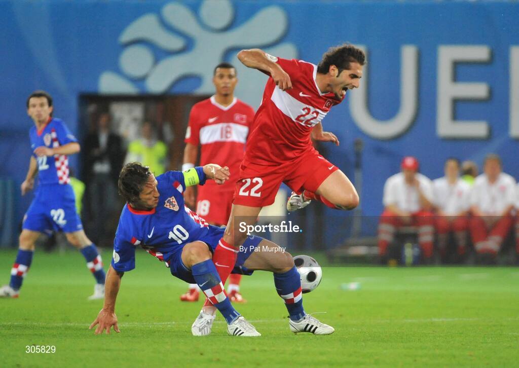20 June 2008; Hamit Altintop, Turkey, in action against Niko Kovac, Croatia. UEFA EURO 2008TM, Quarter-Final, Croatia v Turkey, Ernst Happel Stadion, Vienna, Austria. Picture credit; Pat Murphy / SPORTSFILE