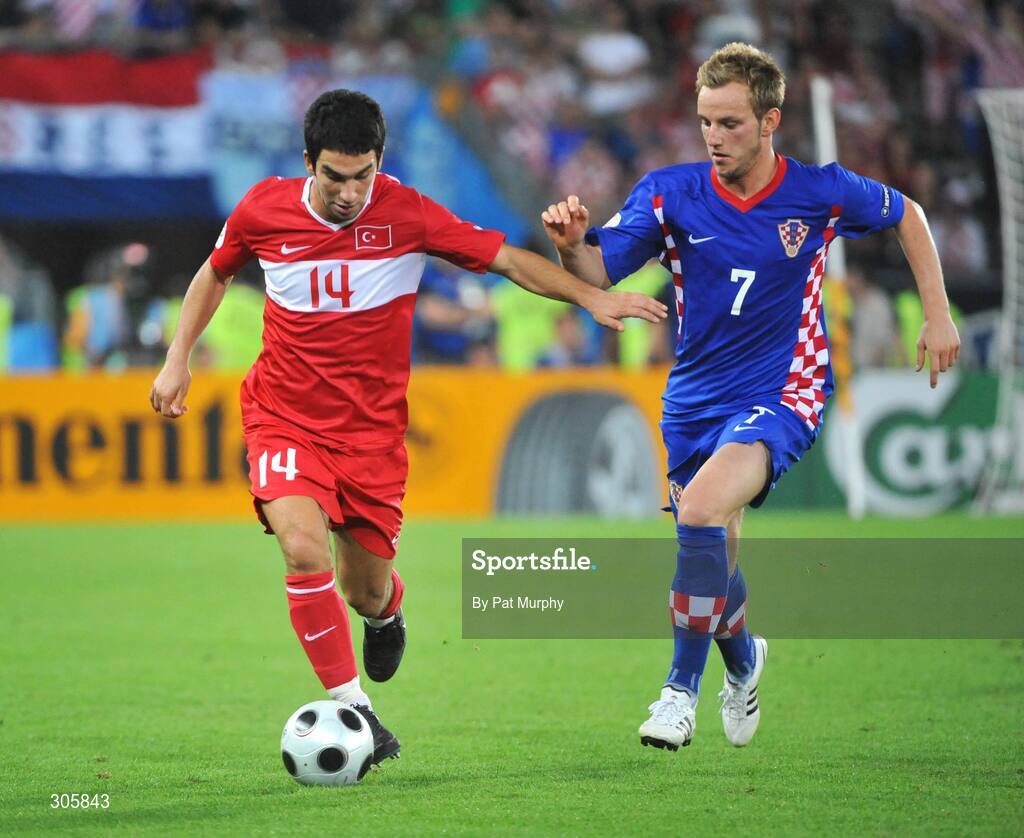 20 June 2008; Arda Turan, Turkey, in action against Ivan Rakitic, Croatia. UEFA EURO 2008TM, Quarter-Final, Croatia v Turkey, Ernst Happel Stadion, Vienna, Austria. Picture credit; Pat Murphy / SPORTSFILE