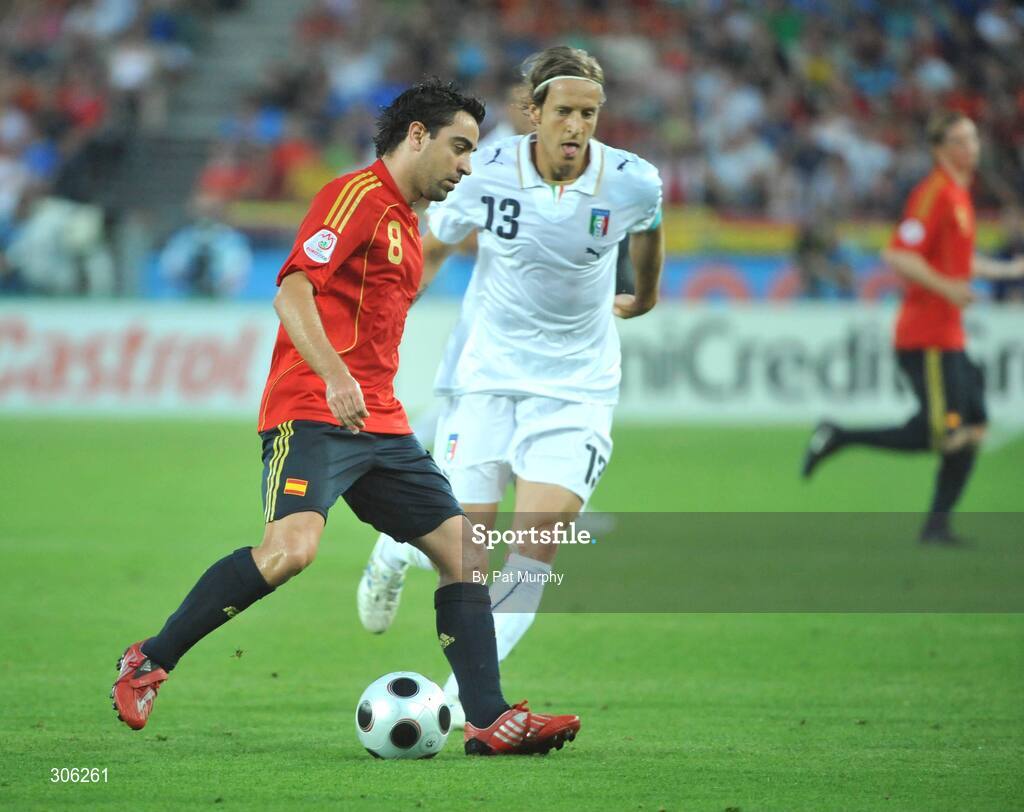 22 June 2008; Xavi Hernandez, Spain, in action against Massimo Ambrosini, Italy. UEFA EURO 2008TM, Quarter-Final, Spain v Italy, Ernst Happel Stadion, Vienna, Austria. Picture credit; Pat Murphy / SPORTSFILE