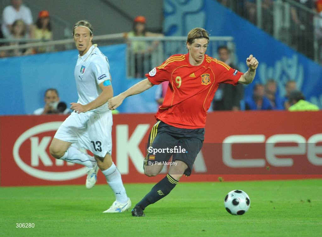 22 June 2008; Fernando Torres, Spain, in action against Massimo Ambrosini, Italy. UEFA EURO 2008TM, Quarter-Final, Spain v Italy, Ernst Happel Stadion, Vienna, Austria. Picture credit; Pat Murphy / SPORTSFILE