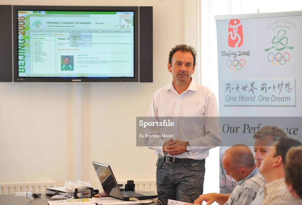 25 June 2008; Steven Martin, Chief Executive, Olympic Council of Ireland, speaking during a meeting with the Irish team managers ahead of the Beijing Olympic Games. Olympic House, Harbour Road, Howth. Co. Dublin. Picture credit: Brendan Moran / SPORTSFILE