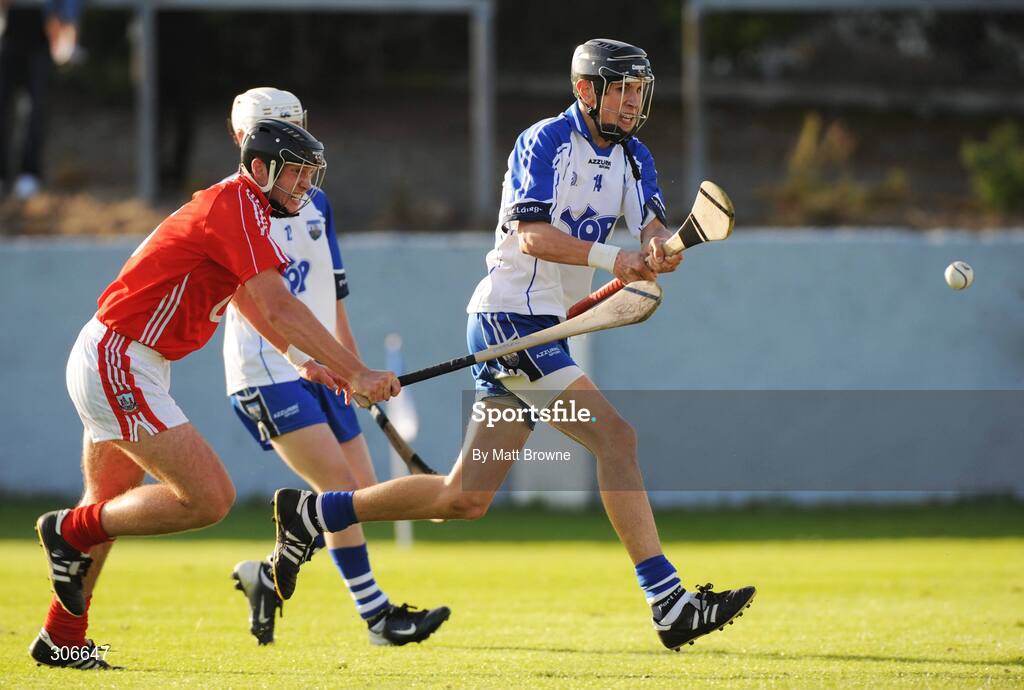 25 June 2008; Maurice Shanahan, Waterford, scores the opening goal of the game against Cork despite the tackle of Padraig O'Shea. ESB Munster Minor Hurling Championship semi-final, Waterford v Cork, Walsh Park, Co. Waterford. Picture credit: Matt Browne / SPORTSFILE