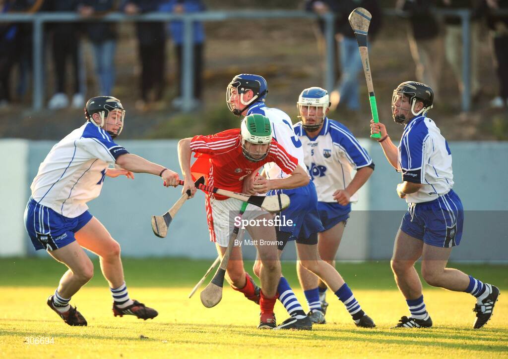 25 June 2008; Mark Collins, Cork, is tackled by Waterford players Philip Mahony, left, and Barry Coughlan. ESB Munster Minor Hurling Championship semi-final, Waterford v Cork, Walsh Park, Co. Waterford. Picture credit: Matt Browne / SPORTSFILE