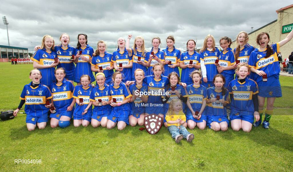 22 June 2008; Ratoath, Co. Meath, celebrate with the trophy after the game. Feile na nGael Camogie Finals, Division 3 Final, The Harps, Co. Laois v Ratoath, Co. Meath, Portlaoise GAA Club, Portlaoise, Laois. Picture credit: Matt Browne / SPORTSFILE