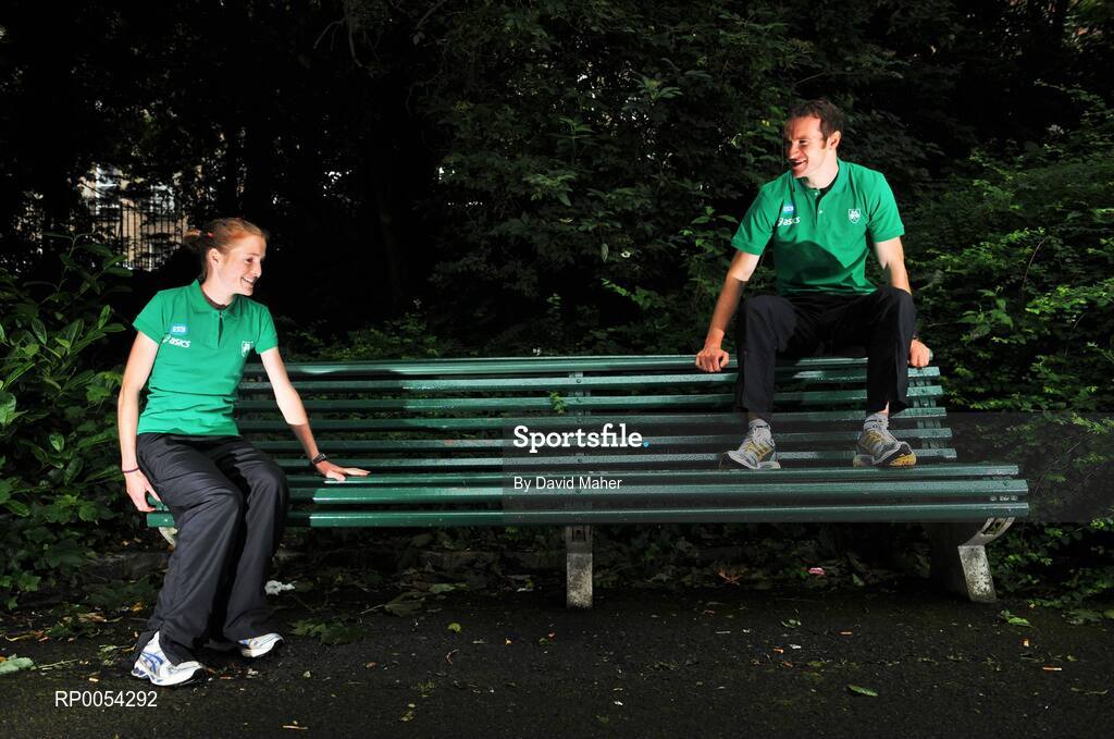 24 June 2008; Athletes Fionnuala Britton and Paul Hession at the launch by Athletics Ireland and ESB of the ESB Athlete Support Scheme for 2008. ESB Head Office, Lower Fitzwilliam Street, Dublin. Picture credit: David Maher / SPORTSFILE