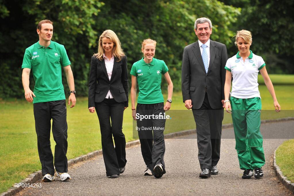 24 June 2008; Left to right, Athlete Paul Hession, Chief Executive of Athletics Ireland Mary Coghlan, Athlete Fionnuala Britton, Chief Excutive of ESB Padraig McManus  and Linda Byrne at the launch by Athletics Ireland and ESB of the ESB Athlete Support Scheme for 2008. ESB Head Office, Lower Fitzwilliam Street, Dublin. Picture credit: David Maher / SPORTSFILE