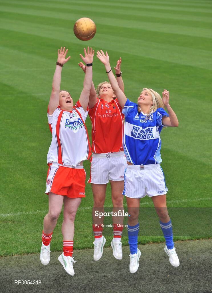 24 June 2008; At the launch of the 2008 Ladies Football Golden Boot Award, from left, Gemma Begley, Tyrone, Valerie Mulcahy, Cork and Tracey Lawlor, Laois. The award is being run in partnership with the Sunday Independent and Puma. The overall winner of the Golden Boot Award will be the player who scores the largest combined number of goals and points during the Senior Championship. The inaugural Golden Boot Award was won by Cora Staunton, Mayo, with Mulcahy and Begley completing the top three of 2007 Championship scorers. Croke Park, Dublin. Picture credit: Brendan Moran / SPORTSFILE