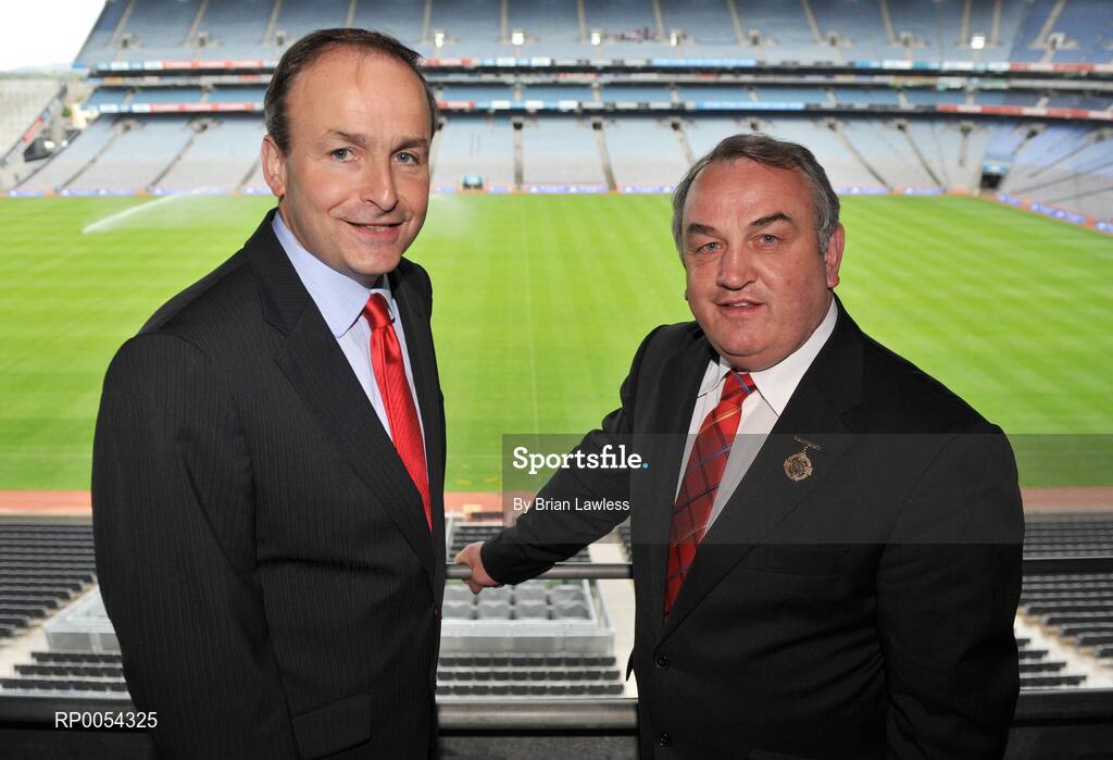 24 June 2008; The GAA and the Department of Foreign Affairs launched their joint community outreach initiative on Emigrant Heritage and Sport at Croke Park. The project involves the joint funding of a number of full-time GAA Games Development Administrators in Britain and the US. At the launch are GAA President Nickey Brennan and Minister for Foreign Affairs Micheal Martin, left. Croke Park, Dublin. Picture credit: Brian Lawless / SPORTSFILE