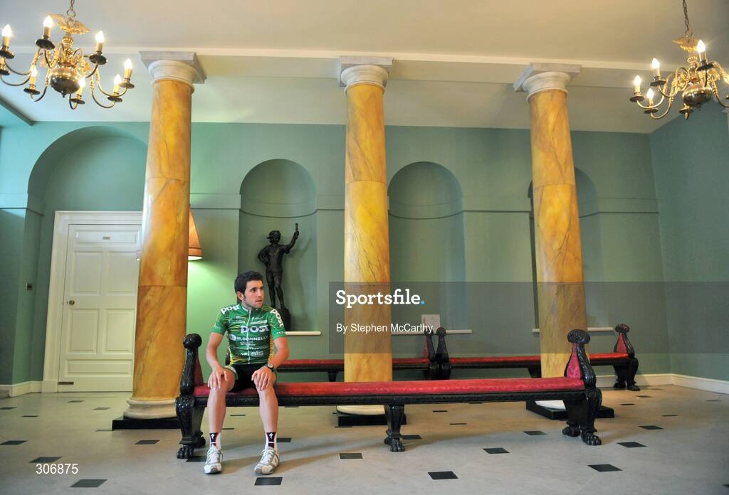 26 June 2008; An Post cycling team rider Mark Cassidy awaits a photocall in the lobby of Dublin Castle at the launch of the 2008 Tour of Ireland cycle race which is being held from the 27th to 31st August. Dublin Castle, Dublin. Picture credit: Stephen McCarthy / SPORTSFILE