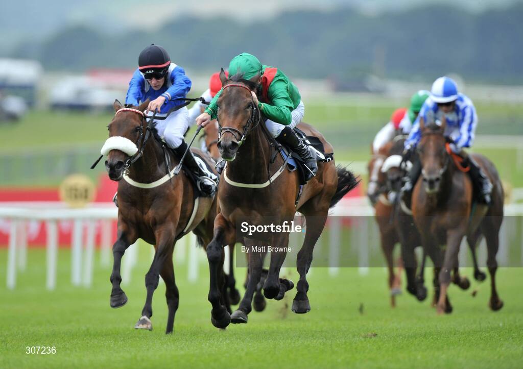 28 June 2008; Sharleez, centre, with Mick Kinane up, on their way to winning The Jordan Town and Country Estate Agents European Breeders Fund Summer Fillies Handicap. Curragh Racecourse, Co. Kildare. Picture credit: Matt Browne / SPORTSFILE