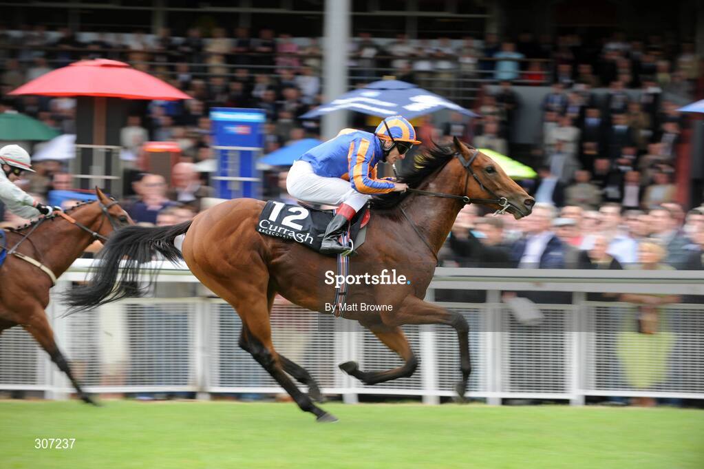 28 June 2008; Westphalia, with Johnny Murtagh up, on their way to winning The Barrontown Stud Maiden from second place Douze Points with David Moran up. Curragh Racecourse, Co. Kildare. Picture credit: Matt Browne / SPORTSFILE