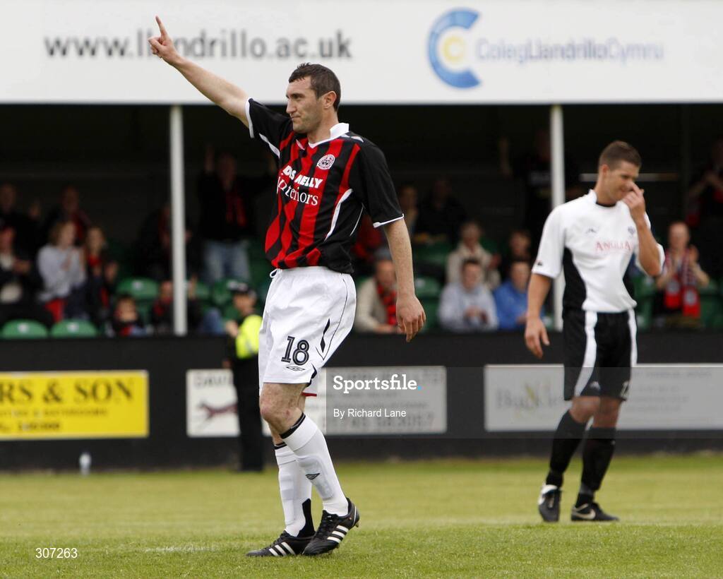 28 June 2008; Jason Byrne, Bohemians, celebrates scoring a goal from a penalty. UEFA Intertoto Cup, First Round, 2nd Leg, Rhyl F.C. v Bohemians FC, Belle Vue Stadium, Grange Road, Rhyl, Denbighshire, Wales. Picture credit: Richard Lane / SPORTSFILE