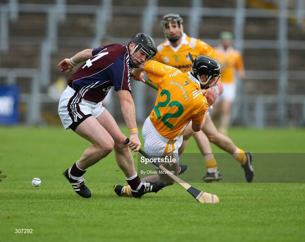28 June 2008; Eugene Cloonan, Galway, in action against James McKeague, Antrim. All-Ireland Senior Championship Qualifier, Round 1, Antrim v Galway, Casement Park, Belfast, Co. Antrim. Picture credit: Oliver McVeigh / SPORTSFILE