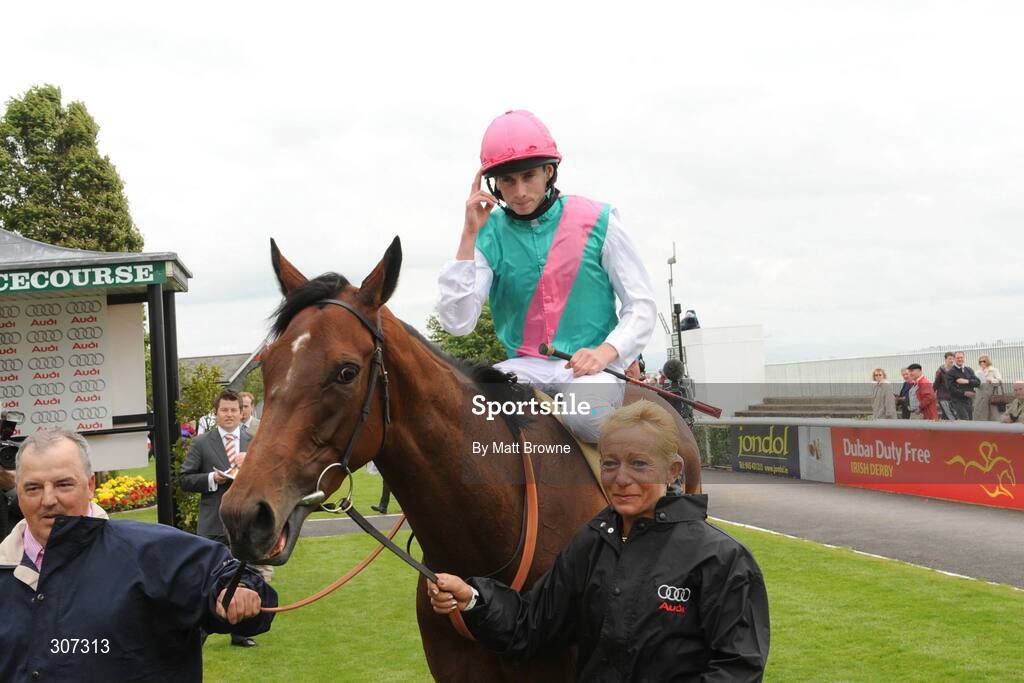 28 June 2008; Ryan Moore on Promising Lead after winning the Pretty Polly Stakes. Curragh Racecourse, Co. Kildare. Picture credit: Matt Browne / SPORTSFILE