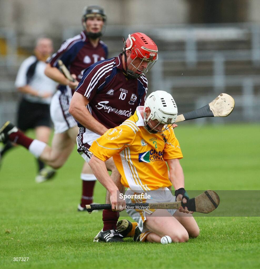 28 June 2008; Aaron Graffin, Antrim, in action against Alan Kerins, Galway. All-Ireland Senior Championship Qualifier, Round 1, Antrim v Galway, Casement Park, Belfast, Co. Antrim. Picture credit: Oliver McVeigh / SPORTSFILE