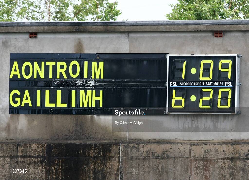 28 June 2008; The scoreboard at the end of the game. All-Ireland Senior Championship Qualifier, Round 1, Antrim v Galway, Casement Park, Belfast, Co. Antrim. Picture credit: Oliver McVeigh / SPORTSFILE