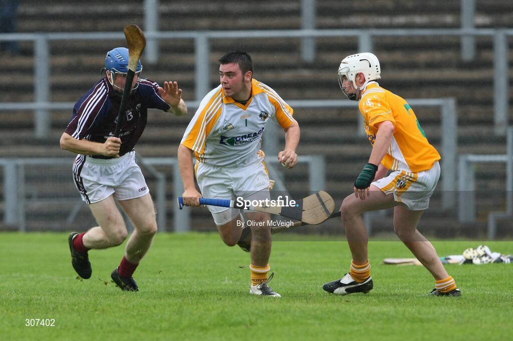28 June 2008; Ryan McGarry, Antrim, in action against Damien Hayes, Galway. All-Ireland Senior Championship Qualifier, Round 1, Antrim v Galway, Casement Park, Belfast, Co. Antrim. Picture credit: Oliver McVeigh / SPORTSFILE