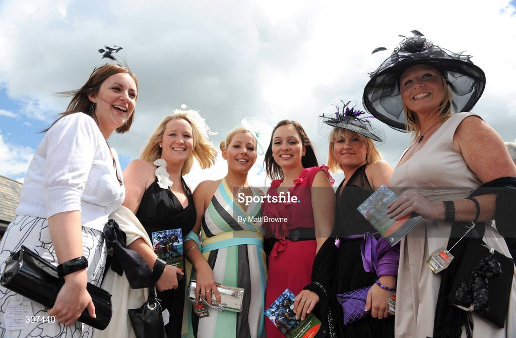 29 June 2008; From left, Clare Reilly, Karen King, Dara Singh, Lisa Heslin, Kelly Conway and Lorraine King enjoying a day out at the racing. Curragh Racecourse, Co. Kildare. Picture credit: Matt Browne / SPORTSFILE