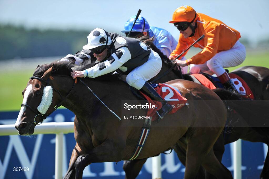 29 June 2008; Settigano, with Seamie Heffernan up, 2, on their way to winning the Ladbrokes.com Handicap from Slam Dunk with Johnny Murtagh, 8, and Ridge Boy with Willie Supple. Curragh Racecourse, Co. Kildare. Picture credit:Matt Browne / SPORTSFILE