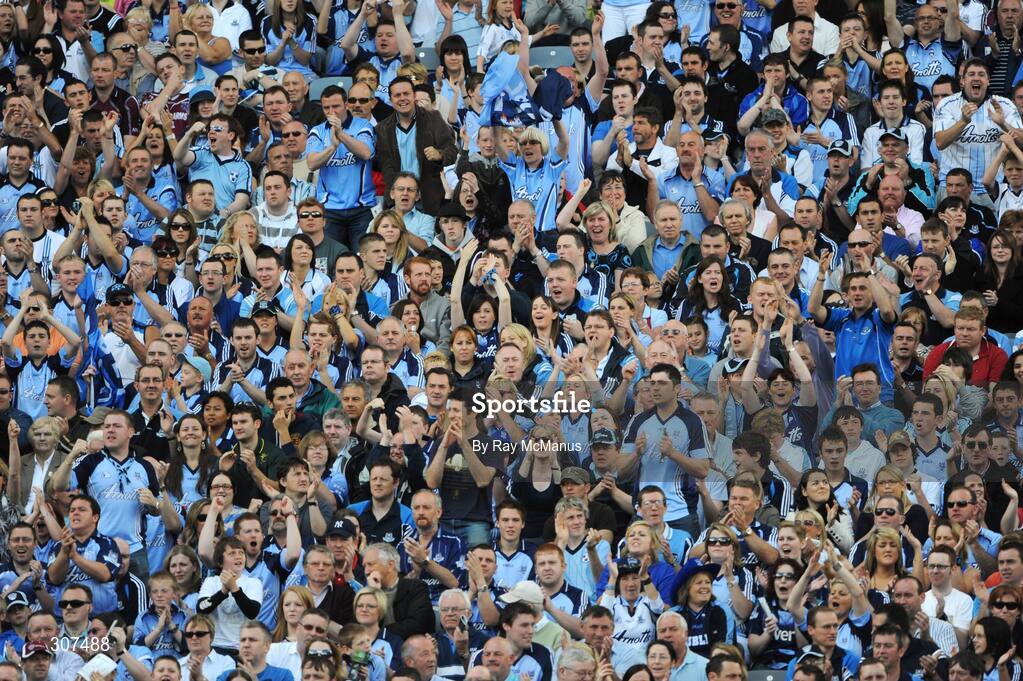 29 June 2008; Dublin fans in the Hogan Stand celebrate a score. GAA Football Leinster Senior Championship Semi-Final, Dublin v Westmeath, Croke Park, Dublin. Picture credit: Ray McManus / SPORTSFILE