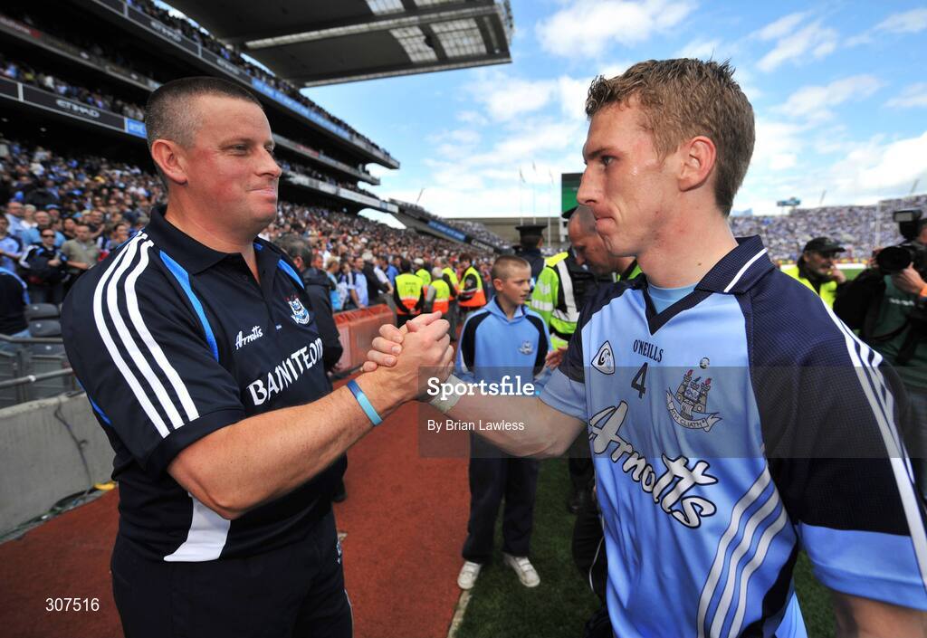 29 June 2008; Dublin manager Paul Caffrey celebrates with Dublin's Stephen O'Shaughnessy after the match. GAA Football Leinster Senior Championship Semi-Final, Dublin v Westmeath, Croke Park, Dublin. Picture credit: Brian Lawless / SPORTSFILE