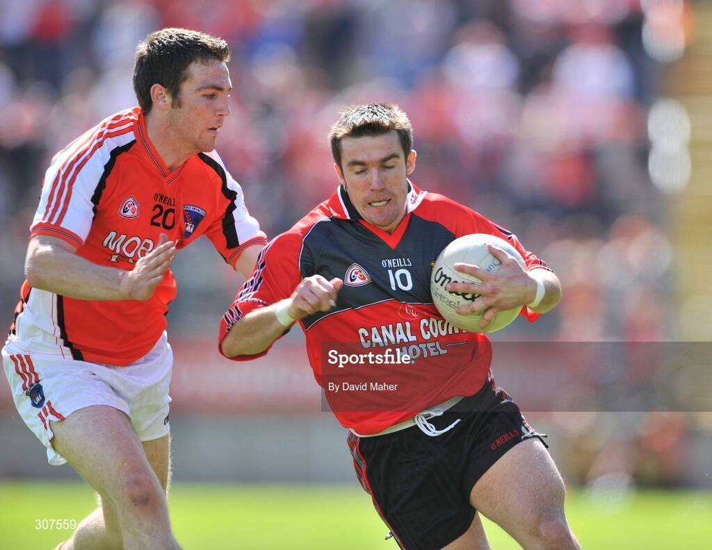 29 June 2008; Ronan Murtagh, Down, in action against Brendan Donaghy, Armagh. GAA Football Ulster Senior Championship Semi-Final, Down v Armagh, St Tighearnach's Park, Clones, Co. Monaghan. Picture credit: David Maher / SPORTSFILE
