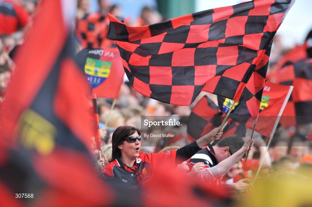 29 June 2008; A Down supporter cheers on her team. GAA Football Ulster Senior Championship Semi-Final, Down v Armagh, St Tighearnach's Park, Clones, Co. Monaghan. Picture credit: David Maher / SPORTSFILE