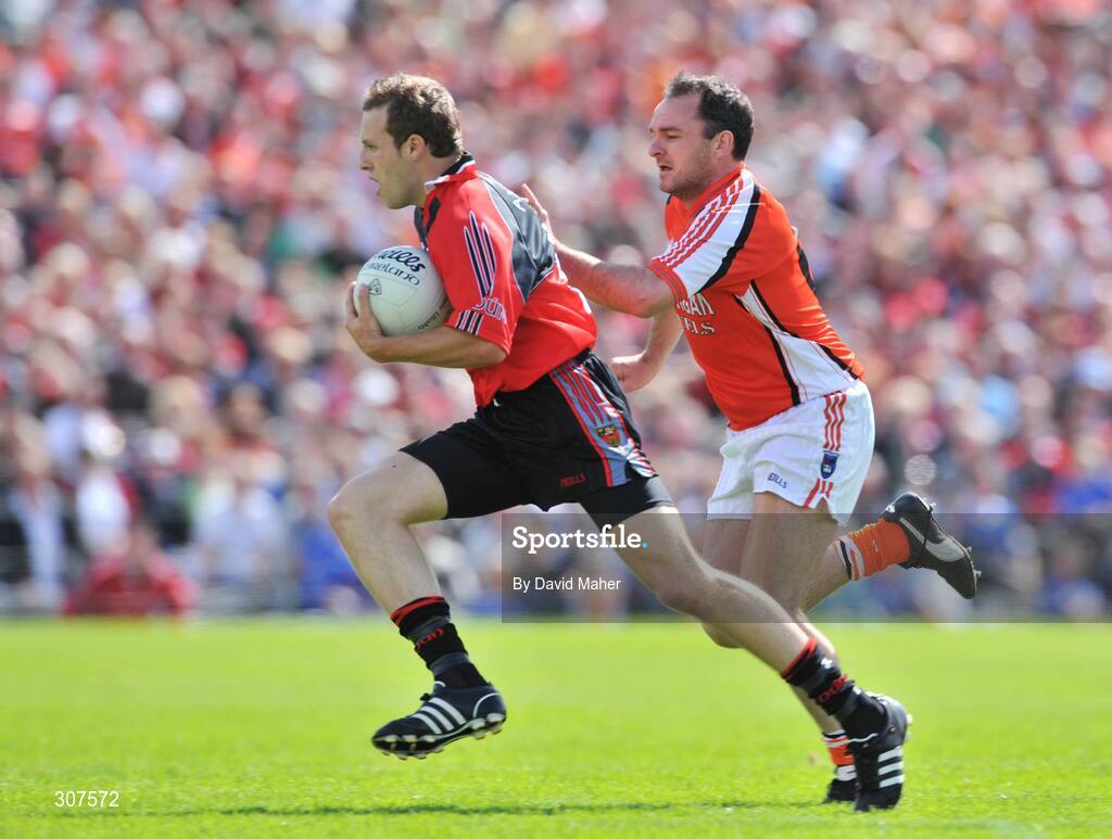 29 June 2008; Ambrose Rodgers, Down, in action against Aidan O'Rourke, Armagh. GAA Football Ulster Senior Championship Semi-Final, Down v Armagh, St Tighearnach's Park, Clones, Co. Monaghan. Picture credit: David Maher / SPORTSFILE