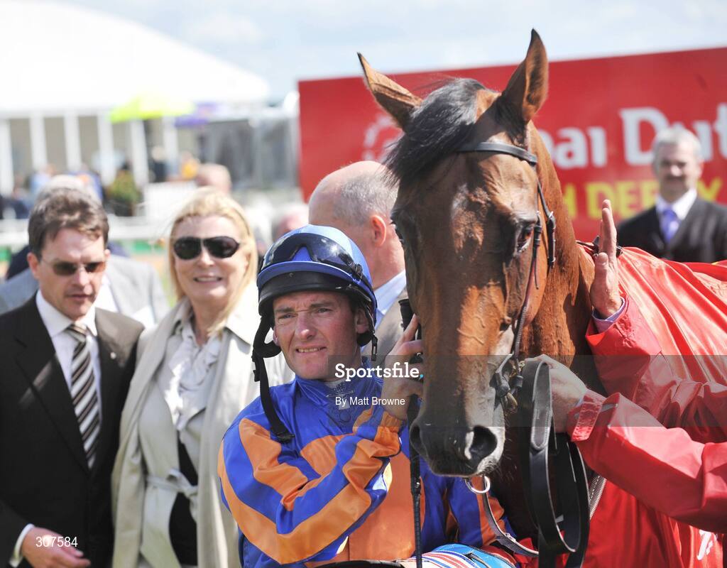 29 June 2008; Seamie Heffernan with Frozen Fire after the Dubai Duty Free Irish Derby, Curragh Racecourse, Co. Kildare. Picture credit: Matt Browne / SPORTSFILE