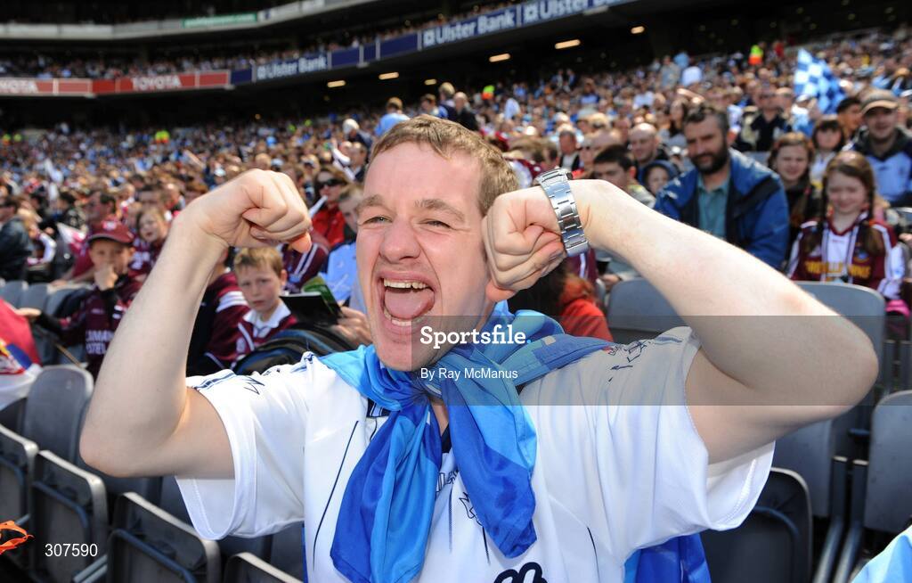 29 June 2008; Special Olympics athlete and Dublin supporter Ronan Cahill, from St John of Gods Menni Services, cheers his team before the game. GAA Football Leinster Senior Championship Semi-Final, Dublin v Westmeath, Croke Park, Dublin. Picture credit: Ray McManus / SPORTSFILE