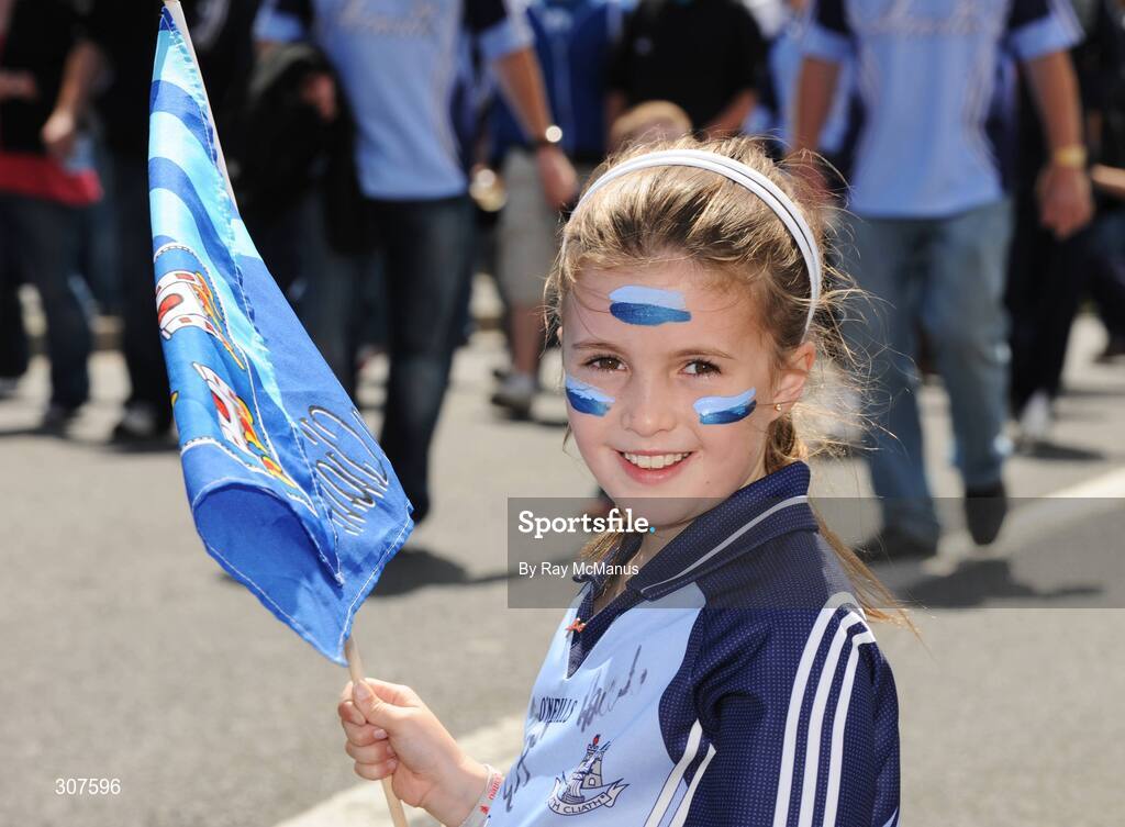 29 June 2008; Nine-year-old Emma Harte, from Mullhuddart Village, supporting Dublin. GAA Football Leinster Senior Championship Semi-Final, Dublin v Westmeath, Croke Park, Dublin. Picture credit: Ray McManus / SPORTSFILE