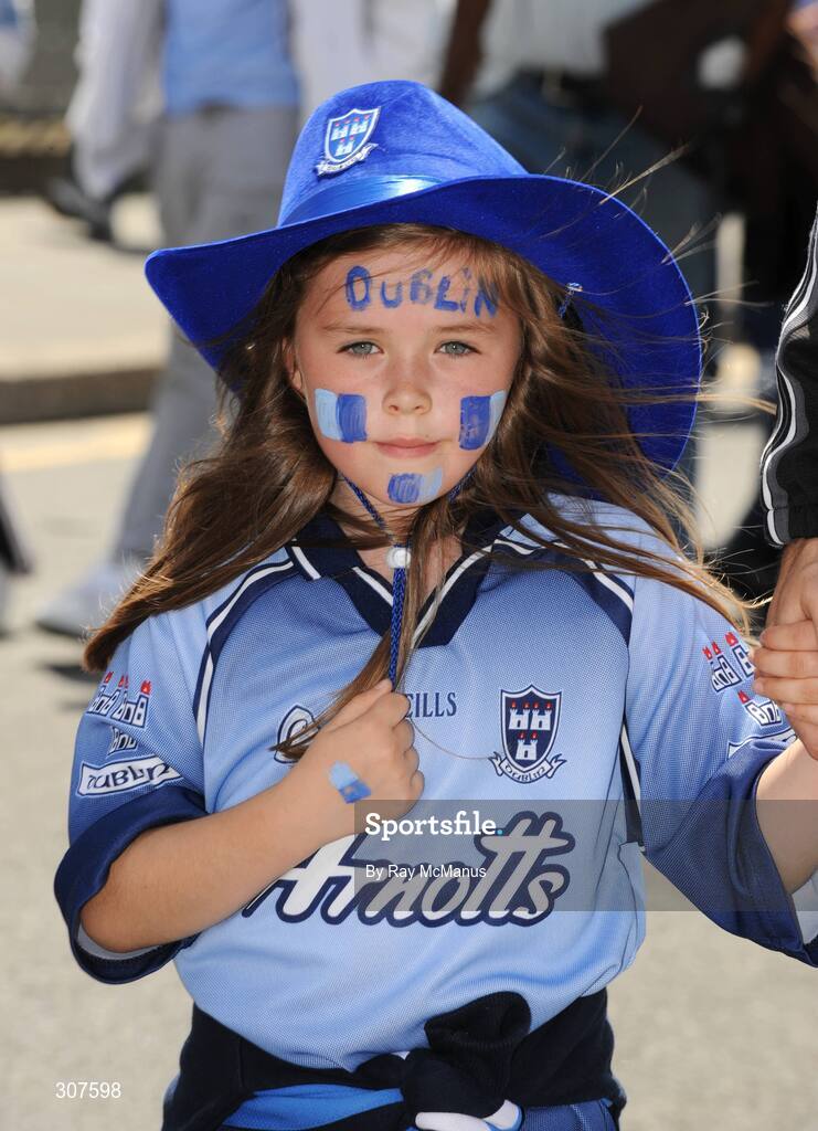 29 June 2008; Dublin supporter Shauna Russell, seven years, from Clondalkin, on her way to the game. GAA Football Leinster Senior Championship Semi-Final, Dublin v Westmeath, Croke Park, Dublin. Picture credit: Ray McManus / SPORTSFILE