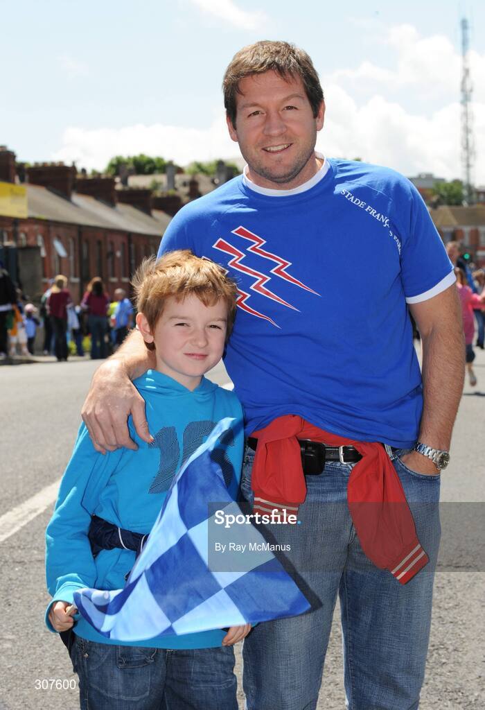 29 June 2008; International rugby referee Alain Rolland and his son Mark, nine years, on their way to the game. GAA Football Leinster Senior Championship Semi-Final, Dublin v Westmeath, Croke Park, Dublin. Picture credit: Ray McManus / SPORTSFILE