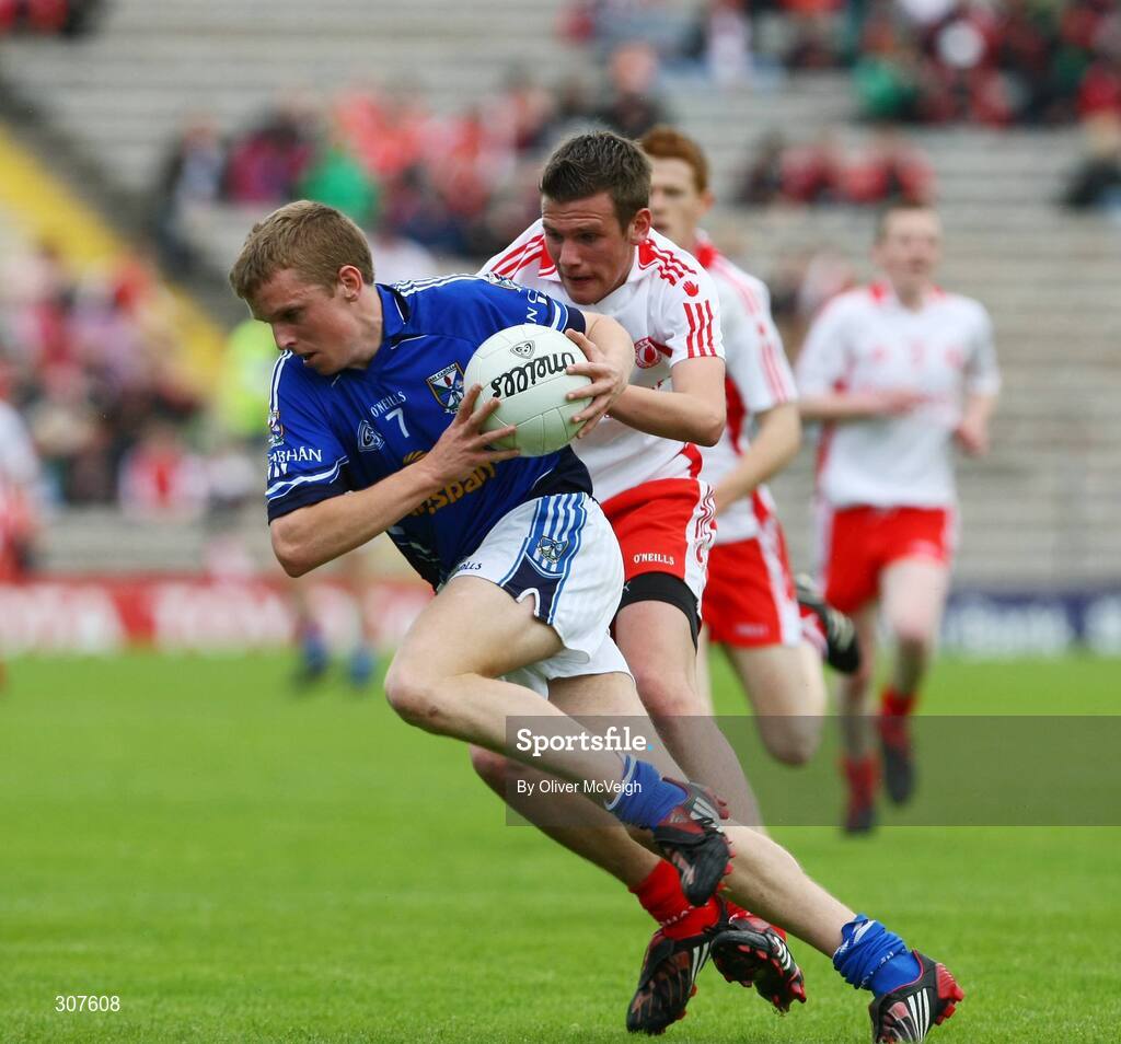 29 June 2008; Colm Smith, Cavan, in action against Brian McGarvey, Tyrone. ESB Ulster Minor Football Championship semi-final, Cavan v Tyrone, St Tighearnach's Park, Clones, Co. Monaghan. Picture credit: Oliver McVeigh / SPORTSFILE