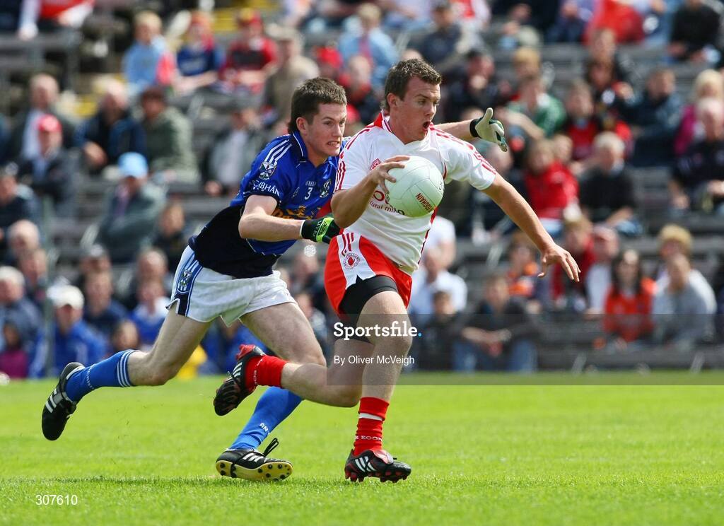 29 June 2008; Conor O'Neill, Tyrone, in action against Mark Leddy, Cavan. ESB Ulster Minor Football Championship semi-final, Cavan v Tyrone, St Tighearnach's Park, Clones, Co. Monaghan. Picture credit: Oliver McVeigh / SPORTSFILE