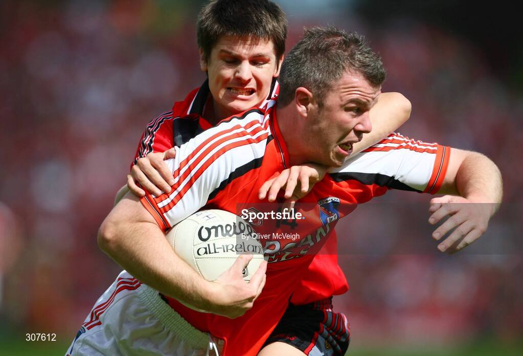 29 June 2008; Ronan Clarke, Armagh, in action against Damien Rafferty, Down. GAA Football Ulster Senior Championship Semi-Final, Down v Armagh, St Tighearnach's Park, Clones, Co. Monaghan. Picture credit: Oliver McVeigh / SPORTSFILE