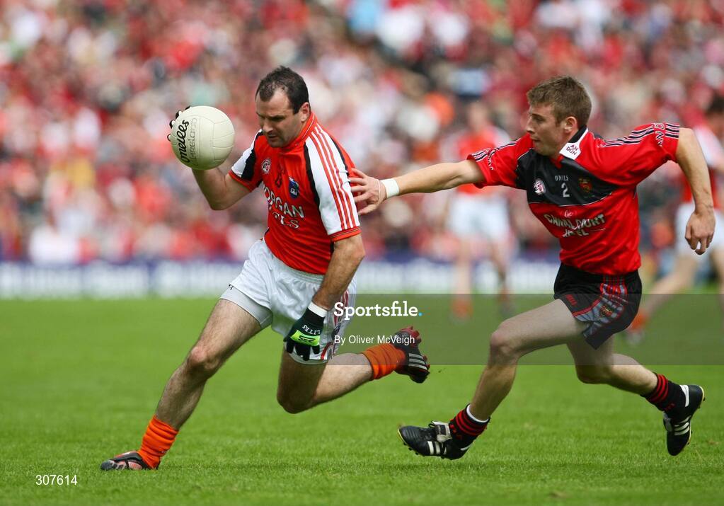 29 June 2008; Steven McDonnell, Armagh, in action against Luke Howard, Down. GAA Football Ulster Senior Championship Semi-Final, Down v Armagh, St Tighearnach's Park, Clones, Co. Monaghan. Picture credit: Oliver McVeigh / SPORTSFILE