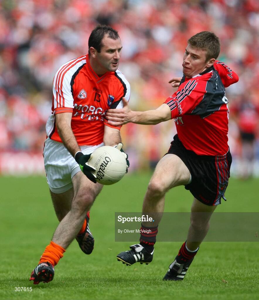 29 June 2008; Steven McDonnell, Armagh, in action against Luke Howard, Down. GAA Football Ulster Senior Championship Semi-Final, Down v Armagh, St Tighearnach's Park, Clones, Co. Monaghan. Picture credit: Oliver McVeigh / SPORTSFILE