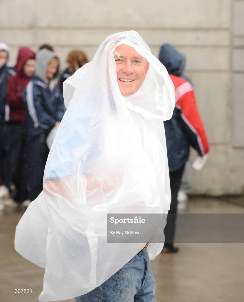 29 June 2008; A Dublin supporter, geared up for bad weather, makes his way to the game. GAA Football Leinster Senior Championship Semi-Final, Dublin v Westmeath, Croke Park, Dublin. Picture credit: Ray McManus / SPORTSFILE