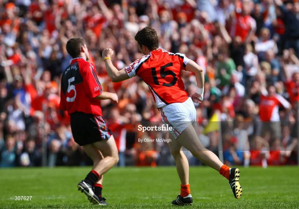 29 June 2008; Stephen Kernan, Armagh, turns to celebrate after scoring the first goal. GAA Football Ulster Senior Championship Semi-Final, Down v Armagh, St Tighearnach's Park, Clones, Co. Monaghan. Picture credit: Oliver McVeigh / SPORTSFILE