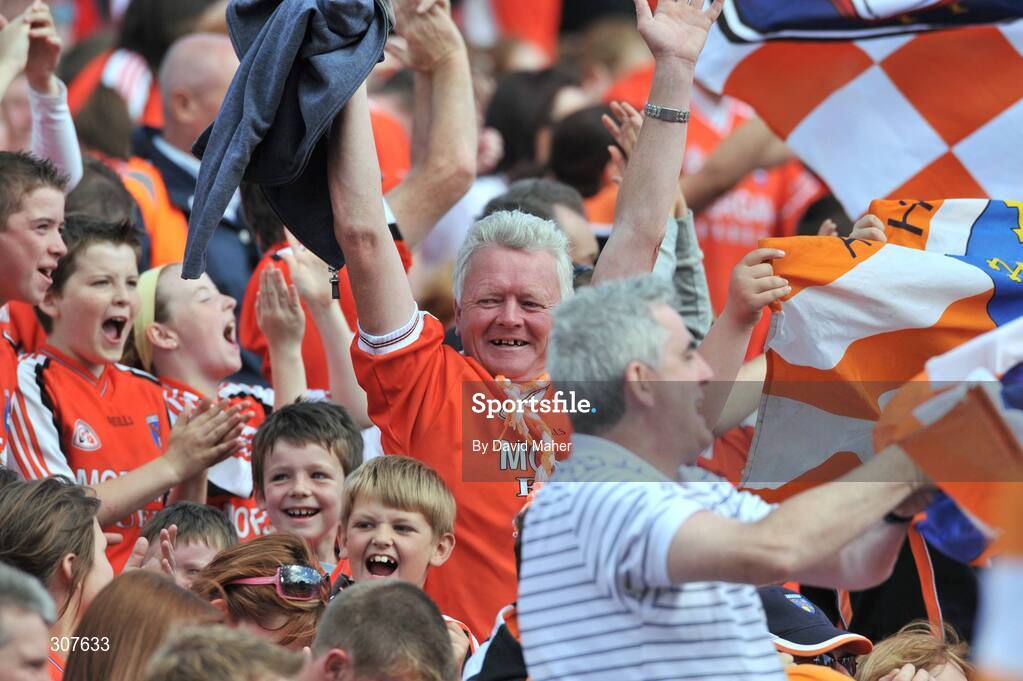 29 June 2008;  Armagh supporters celebrate victory at the end of the game. GAA Football Ulster Senior Championship Semi-Final, Down v Armagh, St Tighearnach's Park, Clones, Co. Monaghan. Picture credit: David Maher / SPORTSFILE