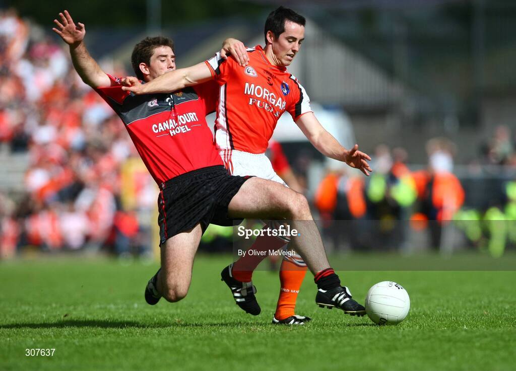 29 June 2008; Stephen Kernan, Armagh, in action against James Colgan, Down. GAA Football Ulster Senior Championship Semi-Final, Down v Armagh, St Tighearnach's Park, Clones, Co. Monaghan. Picture credit: Oliver McVeigh / SPORTSFILE