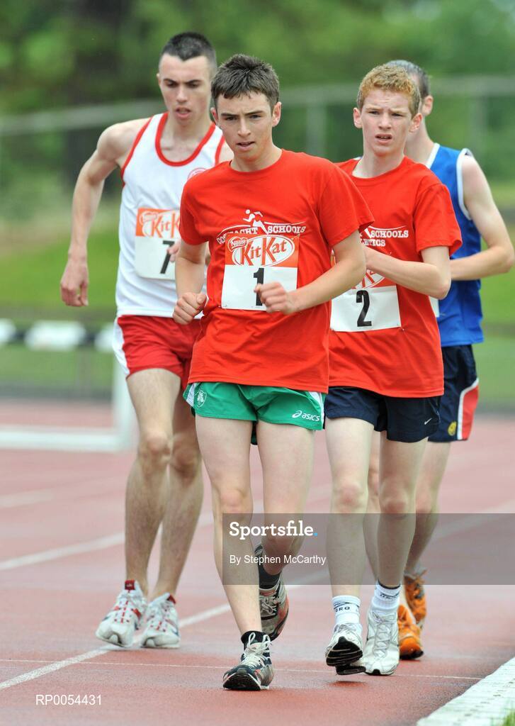 28 June 2008; Cian McManamon, Rice Westport, Mayo, on his way to winning the Boys 3000m Walk, from eventual second Oisin Oliver, Scoil Mhuire & Padraig Swinford, Mayo, right, and eventual third Owen McCabe, Malone College, Belfast, Antrim, at the KitKat Tailteann inter provincial track & field final. Morton Stadium, Santry, Dublin. Picture credit: Stephen McCarthy / SPORTSFILE