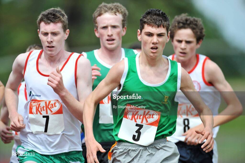 28 June 2008; Jake Byrne, St Joseph's Rochfordbridge, Westmeath, on his way to winning the Boys 3000m from eventual third Noel Cullen, St. Michael's Eniskillen, Co. Fermanagh, 7, at the KitKat Tailteann inter provincial track & field final. Morton Stadium, Santry, Dublin. Picture credit: Stephen McCarthy / SPORTSFILE