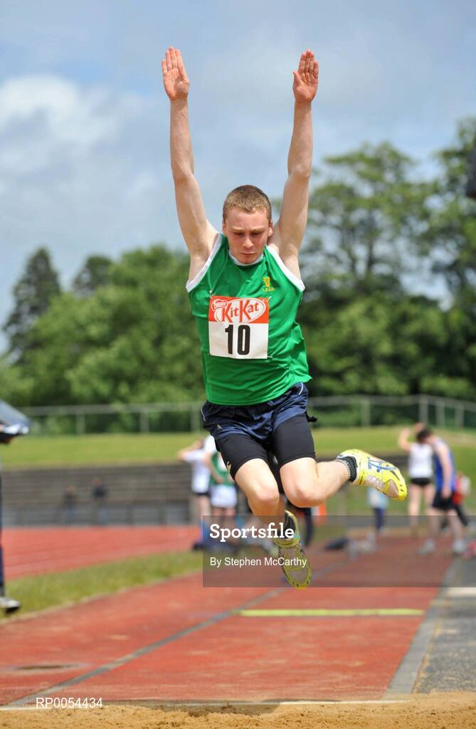 28 June 2008; Ciaran Sinnot, Enniscorthy CBS, Wexford, in action during the Boys Triple Jump at the KitKat Tailteann inter provincial track & field final. Morton Stadium, Santry, Dublin. Picture credit: Stephen McCarthy / SPORTSFILE